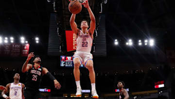 Isaiah Roby #22 of the Oklahoma City Thunder dunks the ball during the second half against the Houston Rockets at Toyota Center on November 29, 2021 in Houston, Texas. NOTE TO USER: User expressly acknowledges and agrees that, by downloading and or using this photograph, User is consenting to the terms and conditions of the Getty Images License Agreement. (Photo by Carmen Mandato/Getty Images)