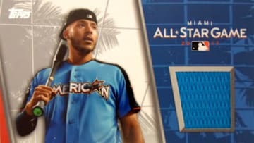A memorabilia card from 2017 Topps Update contains a piece of Houston Astros shortstop Carlos Correa's 2017 All-Star Game jersey. Photo courtesy of Topps