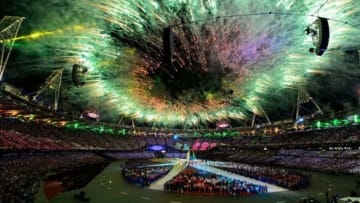 July 27, 2012; London, United Kingdom; General view of fireworks over the stadium during the closing ceremony for the 2012 London Olympic Games at Olympic Stadium. Mandatory Credit: Leo Mason-USA TODAY Sports