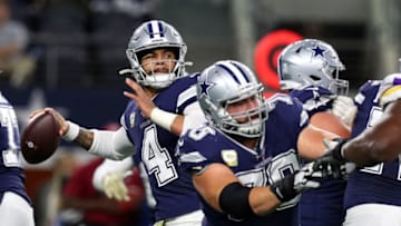 ARLINGTON, TEXAS - NOVEMBER 10: Dak Prescott #4 of the Dallas Cowboys looks to pass against the Minnesota Vikings in the first quarter at AT&T Stadium on November 10, 2019 in Arlington, Texas. (Photo by Richard Rodriguez/Getty Images)