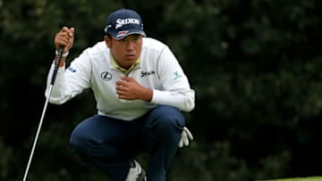 AUGUSTA, GEORGIA - NOVEMBER 15: Hideki Matsuyama of Japan lines up a putt on the first green during the final round of the Masters at Augusta National Golf Club on November 15, 2020 in Augusta, Georgia. (Photo by Jamie Squire/Getty Images)