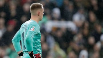 MADRID, SPAIN - MARCH 1: Marc Andre ter Stegen of FC Barcelona disappointed during the La Liga Santander match between Real Madrid v FC Barcelona at the Santiago Bernabeu on March 1, 2020 in Madrid Spain (Photo by David S. Bustamante/Soccrates/Getty Images)