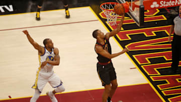 CLEVELAND, OH - JUNE 8: Rodney Hood #1 of the Cleveland Cavaliers drives to the basket against the Cleveland Cavaliers in Game Four of the 2018 NBA Finals on June 8, 2018 at Quicken Loans Arena in Cleveland, Ohio. NOTE TO USER: User expressly acknowledges and agrees that, by downloading and/or using this photograph, user is consenting to the terms and conditions of the Getty Images License Agreement. Mandatory Copyright Notice: Copyright 2018 NBAE (Photo by Mark Blinch/NBAE via Getty Images)