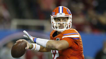 Dec 3, 2016; Atlanta, GA, USA; Florida Gators quarterback Austin Appleby (12) throws against the Alabama Crimson Tide during the second quarter of the SEC Championship college football game at Georgia Dome. Mandatory Credit: Brett Davis-USA TODAY Sports