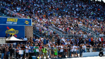 Jul 29, 2016; Sonoma, CA, USA; NHRA fans in the grandstands next to Sunoco Racing Fuel signage during qualifying for the Sonoma Nationals at Sonoma Raceway. Mandatory Credit: Mark J. Rebilas-USA TODAY Sports