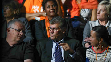 KNOXVILLE, TN - JULY 14: Connecticut head basketball coach Geno Auriemma attends a ceremony to celebrate the life of former Tennessee women's basketball coach Pat Summitt at the Thompson-Boling Arena on July 14, 2016 in Knoxville, Tennessee. Summitt died June 28 at the age of 64, five years after being diagnosed with Alzheimer's disease. (Photo by Craig Bisacre/Tennessee Athletics - Pool/Getty Images)