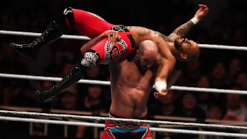 TOKYO,JAPAN - JUNE 29: Cesaro and Ricochet compete during the WWE Live Tokyo at Ryogoku Kokugikan on June 29, 2019 in Tokyo, Japan. (Photo by Etsuo Hara/Getty Images)