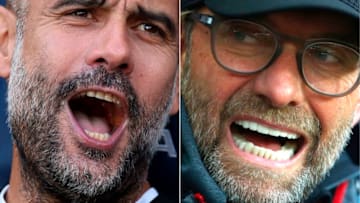 Manchester City's Pep Guardiola Jurgen Klopp, Liverpool (Photo by OLI SCARFF,GEOFF CADDICK/AFP via Getty Images)