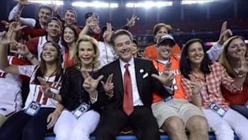 Apr 8, 2013; Atlanta, GA, USA; Louisville Cardinals head coach Rick Pitino (middle) poses with his family after the championship game in the 2013 NCAA mens Final Four against the Michigan Wolverines at the Georgia Dome. Mandatory Credit: Robert Deutsch-USA TODAY Sports