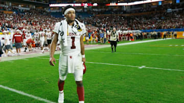 MIAMI, FL - DECEMBER 29: Kyler Murray #1 of the Oklahoma Sooners reacts after losing to the Alabama Crimson Tide in the College Football Playoff Semifinal at the Capital One Orange Bowl at Hard Rock Stadium on December 29, 2018 in Miami, Florida. (Photo by Michael Reaves/Getty Images)