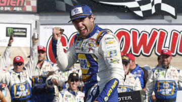 WATKINS GLEN, NEW YORK - AUGUST 04: Chase Elliott, driver of the #9 NAPA AUTO PARTS Chevrolet, celebrates in Victory Lane after winning the Monster Energy NASCAR Cup Series Go Bowling at The Glen at Watkins Glen International on August 04, 2019 in Watkins Glen, New York. (Photo by Brian Lawdermilk/Getty Images)