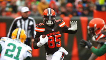 CLEVELAND, OH - DECEMBER 10: David Njoku #85 of the Cleveland Browns runs the ball in the second quarter against the Green Bay Packers at FirstEnergy Stadium on December 10, 2017 in Cleveland, Ohio. (Photo by Gregory Shamus/Getty Images)