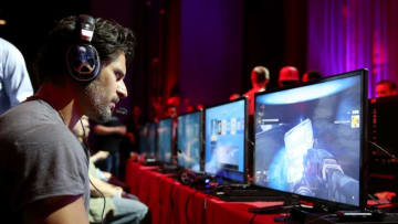 SEATTLE, WA - SEPTEMBER 08: Actor Joe Manganiello plays Destiny at the game's launch in Seattle, Washington, on September 8, 2014. (Photo by Mat Hayward/Getty Images for Activision)