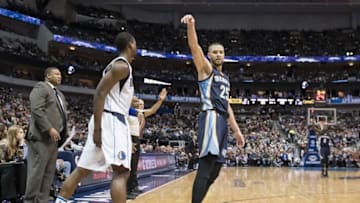 Nov 18, 2016; Dallas, TX, USA; Memphis Grizzlies forward Chandler Parsons (25) motions to the Dallas Mavericks bench after making a three point basket during the second half at the American Airlines Center. The Grizzlies defeat the Mavericks 80-64. Mandatory Credit: Jerome Miron-USA TODAY Sports