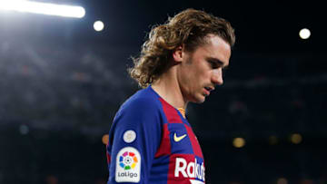 BARCELONA, SPAIN - MARCH 07: Antoine Griezmann of FC Barcelona gestures during the Liga match between FC Barcelona and Real Sociedad at Camp Nou on March 07, 2020 in Barcelona, Spain. (Photo by Eric Alonso/MB Media/Getty Images)
