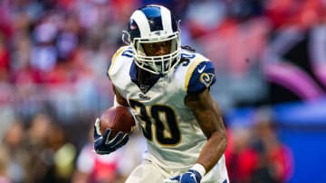 ATLANTA, GA - OCTOBER 20: Todd Gurley #30 of the Los Angeles Rams rushes during a game against the Atlanta Falcons at Mercedes-Benz Stadium on October 20, 2019 in Atlanta, Georgia. (Photo by Carmen Mandato/Getty Images)
