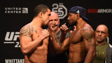 CHICAGO, ILLINOIS - JUNE 08: (L-R) Opponents UFC Middleweight Champion Robert Whittaker of New Zealand and Yoel Romero of Cuba face off during the UFC 225 weigh-in at the United Center on June 8, 2018 in Chicago, Illinois. (Photo by Josh Hedges/Zuffa LLC/Zuffa LLC via Getty Images)