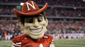 Nebraska Cornhuskers mascot Herbie Husker on the field against the Oklahoma Sooners in the first quarter of the 2010 Big 12 championship game at Cowboys Stadium. (Brett Davis-USA TODAY Sports)
