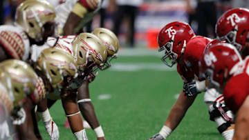 ATLANTA, GA - SEPTEMBER 02: The Alabama Crimson Tide line up against the Florida State Seminoles during their game at Mercedes-Benz Stadium on September 2, 2017 in Atlanta, Georgia. (Photo by Kevin C. Cox/Getty Images)