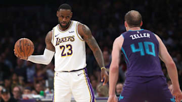LOS ANGELES, CALIFORNIA - OCTOBER 27: LeBron James #23 of the Los Angeles Lakers controls the ball as Cody Zeller #40 of the Charlotte Hornets defends during the second half of a game at Staples Center on October 27, 2019 in Los Angeles, California. (Photo by Sean M. Haffey/Getty Images)