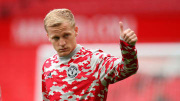 MANCHESTER, ENGLAND - AUGUST 07: Donny van de Beek of Manchester United during the Pre Season Friendly fixture between Manchester United and Everton at Old Trafford on August 7, 2021 in Manchester, England. (Photo by Robbie Jay Barratt - AMA/Getty Images)