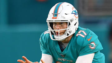 MIAMI, FL - AUGUST 25: Ryan Tannehill #17 of the Miami Dolphins in action during a preseason game against the Baltimore Ravens at Hard Rock Stadium on August 25, 2018 in Miami, Florida. (Photo by Mark Brown/Getty Images)