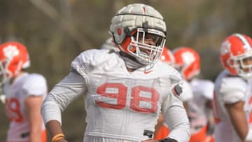 Clemson defensive end Myles Murphy(98) during football practice in Clemson, S.C. Monday, March 22, 2021.Clemson Spring Football Practice