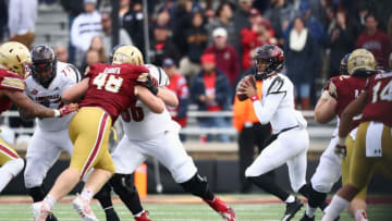 CHESTNUT HILL, MA - OCTOBER 13: Quarterback Jordan Travis #6 of the Louisville Cardinals looks to pass during the fourth quarter of the game against the Boston College Eagles at Alumni Stadium on October 13, 2018 in Chestnut Hill, Massachusetts. (Photo by Omar Rawlings/Getty Images)