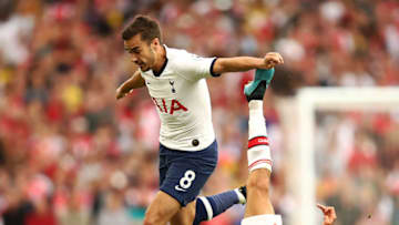 LONDON, ENGLAND - SEPTEMBER 01: Harry Winks of Spurs tangles with Matteo Guendouzi of Spurs during the Premier League match between Arsenal FC and Tottenham Hotspur at Emirates Stadium on September 01, 2019 in London, United Kingdom. (Photo by Julian Finney/Getty Images)