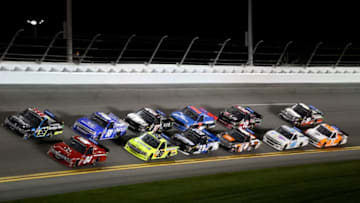DAYTONA BEACH, FL - FEBRUARY 15: Ben Rhodes, driver of the #99 Ford, leads during the NASCAR Gander Outdoors Truck Series NextEra Energy 250 at Daytona International Speedway on February 15, 2019 in Daytona Beach, Florida. (Photo by Jerry Markland/Getty Images)