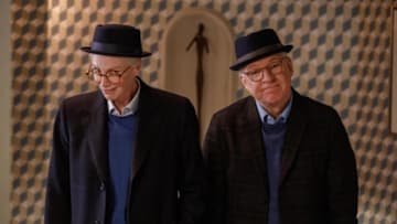 Only Murders In The Building -- "Double Time" - Episode 109 -- With the residents growing upset at the building’s negative publicity, the trio faces a revolt. Charles is visited by an old colleague who sheds light on his past. Charles (Steve Martin) and Sazz (Jane Lynch), shown. (Photo by: Craig Blankenhorn/Hulu)