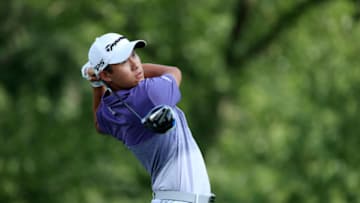 OLYMPIA FIELDS, ILLINOIS - AUGUST 27: Collin Morikawa of the United States plays his shot from the seventh tee during the first round of the BMW Championship on the North Course at Olympia Fields Country Club on August 27, 2020 in Olympia Fields, Illinois. (Photo by Andy Lyons/Getty Images)
