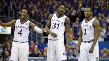 Jan 23, 2016; Lawrence, KS, USA; Kansas Jayhawks guard Devonte
