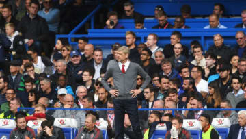 LONDON, ENGLAND - SEPTEMBER 17: Arsene Wenger, Manager of Arsenal looks on during the Premier League match between Chelsea and Arsenal at Stamford Bridge on September 17, 2017 in London, England. (Photo by Mike Hewitt/Getty Images)