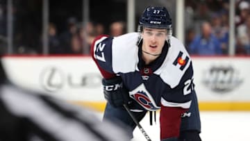 DENVER, CO - FEBRUARY 16: Ryan Graves #27 of the Colorado Avalanche awaits a face-off against the St. Louis Blues at the Pepsi Center on February 16, 2019 in Denver, Colorado. The Blues defeated the Avalanche 3-0. (Photo by Michael Martin/NHLI via Getty Images)