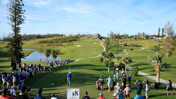 SOUTHAMPTON, BERMUDA - NOVEMBER 03: Harry Higgs of the United States plays his shot from the 18th tee during the final round of the Bermuda Championship at Port Royal Golf Course on November 03, 2019 in Southampton, Bermuda. (Photo by Cliff Hawkins/Getty Images)