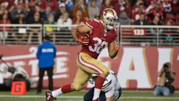 September 3, 2015; Santa Clara, CA, USA; San Francisco 49ers running back Jarryd Hayne (38) runs with the football during the fourth quarter in a preseason game against the San Diego Chargers at Levi