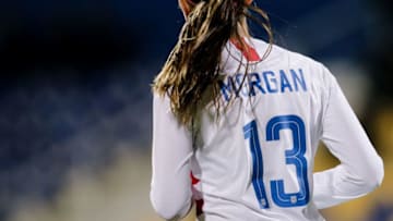 LISBON, PORTUGAL - NOVEMBER 8: Alex Morgan of USA Women during the International Friendly Women match between Portugal v USA at the Estadio Antonio Coimbra da Mota on November 8, 2018 in Lisbon Portugal (Photo by Erwin Spek/Soccrates/Getty Images)