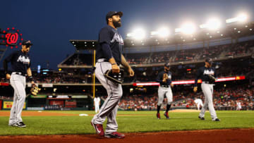 WASHINGTON, DC - SEPTEMBER 13: Starting pitcher Luiz Gohara #64 of the Atlanta Braves walks in from the bullpen before the start of the Braves game against the Washington Nationals at Nationals Park on September 13, 2017 in Washington, DC. (Photo by Rob Carr/Getty Images)