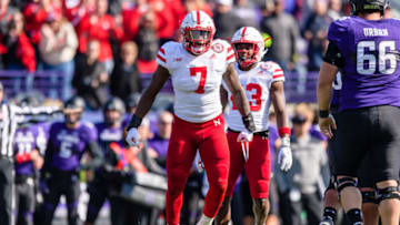 EVANSTON, IL - OCTOBER 13: Nebraska Cornhuskers linebacker Mohamed Barry (7) celebrates a defensive stop in the 4th quarter during a college football game between the Nebraska Cornhuskers and the Northwestern Wildcats on October 13, 2018, at Ryan Field in Evanston, IL. Northwestern won 34-31 in overtime. (Photo by Daniel Bartel/Icon Sportswire via Getty Images)