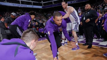 SACRAMENTO, CA - NOVEMBER 28: George Hill #3 of the Sacramento Kings gets introduced into the starting lineup against the Milwaukee Bucks on November 28, 2017 at Golden 1 Center in Sacramento, California. NOTE TO USER: User expressly acknowledges and agrees that, by downloading and or using this photograph, User is consenting to the terms and conditions of the Getty Images Agreement. Mandatory Copyright Notice: Copyright 2017 NBAE (Photo by Rocky Widner/NBAE via Getty Images)