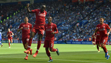 LEICESTER, ENGLAND - SEPTEMBER 01: (THE SUN OUT, THE SUN ON SUNDAY OUT) Sadio Mane of Liverpool scores the opener and celebrates during the Premier League match between Leicester City and Liverpool FC at The King Power Stadium on September 1, 2018 in Leicester, United Kingdom. (Photo by John Powell/Liverpool FC via Getty Images)