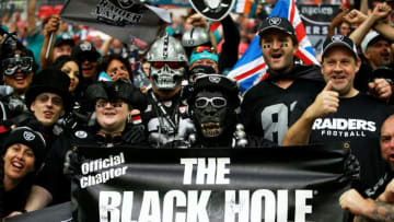 LONDON, ENGLAND - SEPTEMBER 28: Raider fans enjoy the prematch atmosphere during the NFL match between the Oakland Raiders and the Miami Dolphins at Wembley Stadium on September 28, 2014 in London, England. (Photo by Richard Heathcote/Getty Images)