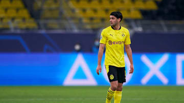 DORTMUND, GERMANY - MARCH 09: Mahmoud Dahoud of Borussia Dortmund looks on during the UEFA Champions League Round of 16 match between Borussia Dortmund and Sevilla FC at Signal Iduna Park on March 09, 2021 in Dortmund, Germany. Sporting stadiums around Germany remain under strict restrictions due to the Coronavirus Pandemic as Government social distancing laws prohibit fans inside venues resulting in games being played behind closed doors. (Photo by Mateo Villalba/Quality Sport Images/Getty Images)