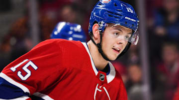MONTREAL, QC - JANUARY 09: Look on Montreal Canadiens center Jesperi Kotkaniemi (15) at warm-up before the Edmonton Oilers versus the Montreal Canadiens game on January 09, 2020, at Bell Centre in Montreal, QC (Photo by David Kirouac/Icon Sportswire via Getty Images)