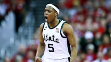 MADISON, WISCONSIN - FEBRUARY 12: Cassius Winston #5 of the Michigan State Spartans reacts in the first half against the Wisconsin Badgers at the Kohl Center on February 12, 2019 in Madison, Wisconsin. (Photo by Dylan Buell/Getty Images)