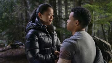 Nancy Drew -- "The Celestial Visitor" -- Image Number: NCD216d_0260r.jpg -- Pictured (L-R): Leah Lewis as George and Tunji Kasim as Nick -- Photo: Colin Bentley/The CW -- © 2021 The CW Network, LLC. All Rights Reserved.