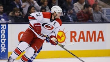 Jan 21, 2016; Toronto, Ontario, CAN; Carolina Hurricanes forward Eric Staal (12) skates against the Toronto Maple Leafs at the Air Canada Centre. Carolina defeated Toronto 1-0 in overtime. Mandatory Credit: John E. Sokolowski-USA TODAY Sports