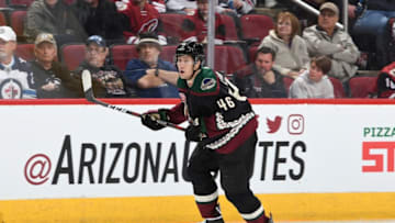 GLENDALE, AZ - FEBRUARY 24: Ilya Lyubushkin #46 of the Arizona Coyotes skates up ice against the Winnipeg Jets at Gila River Arena on February 24, 2019 in Glendale, Arizona. (Photo by Norm Hall/NHLI via Getty Images)
