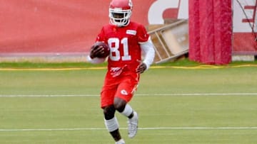 Jul 30, 2016; St. Joseph, MO, USA; Kansas City Chiefs wide receiver Tyreek Hill (81) catches a pass during Kansas City Chiefs training camp presented by Mosaic Life Care at Missouri Western State University. Mandatory Credit: Denny Medley-USA TODAY Sports